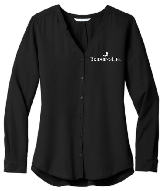 Women's Long Sleeve Button-Front Blouse